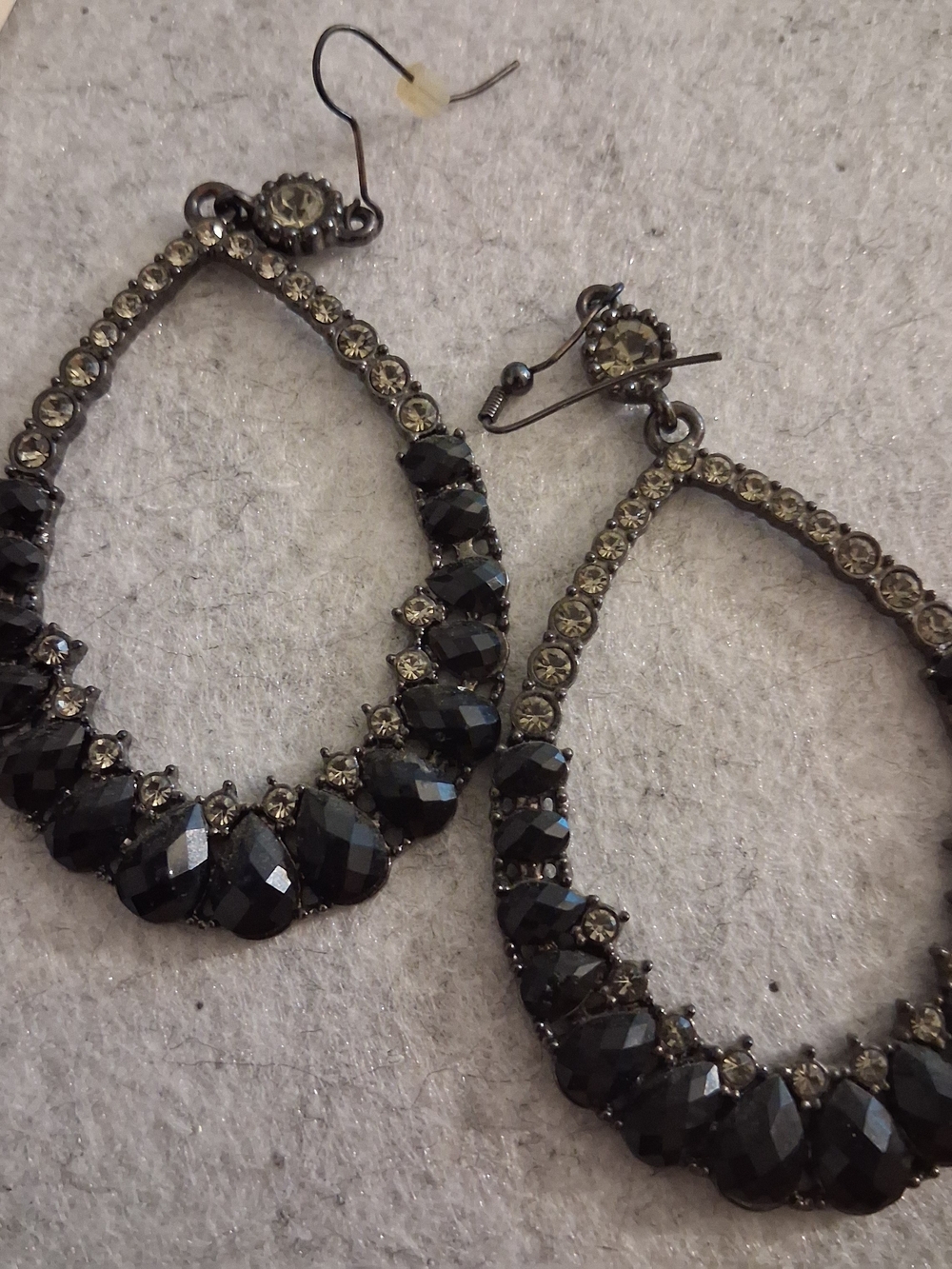 Elegant Black Teardrop Crystal Hoop Earrings - Women Jewelry